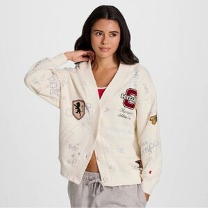 Champion Reverse Weave Botton Cardigan Allover Logo Print - NWT- Size M- Cream